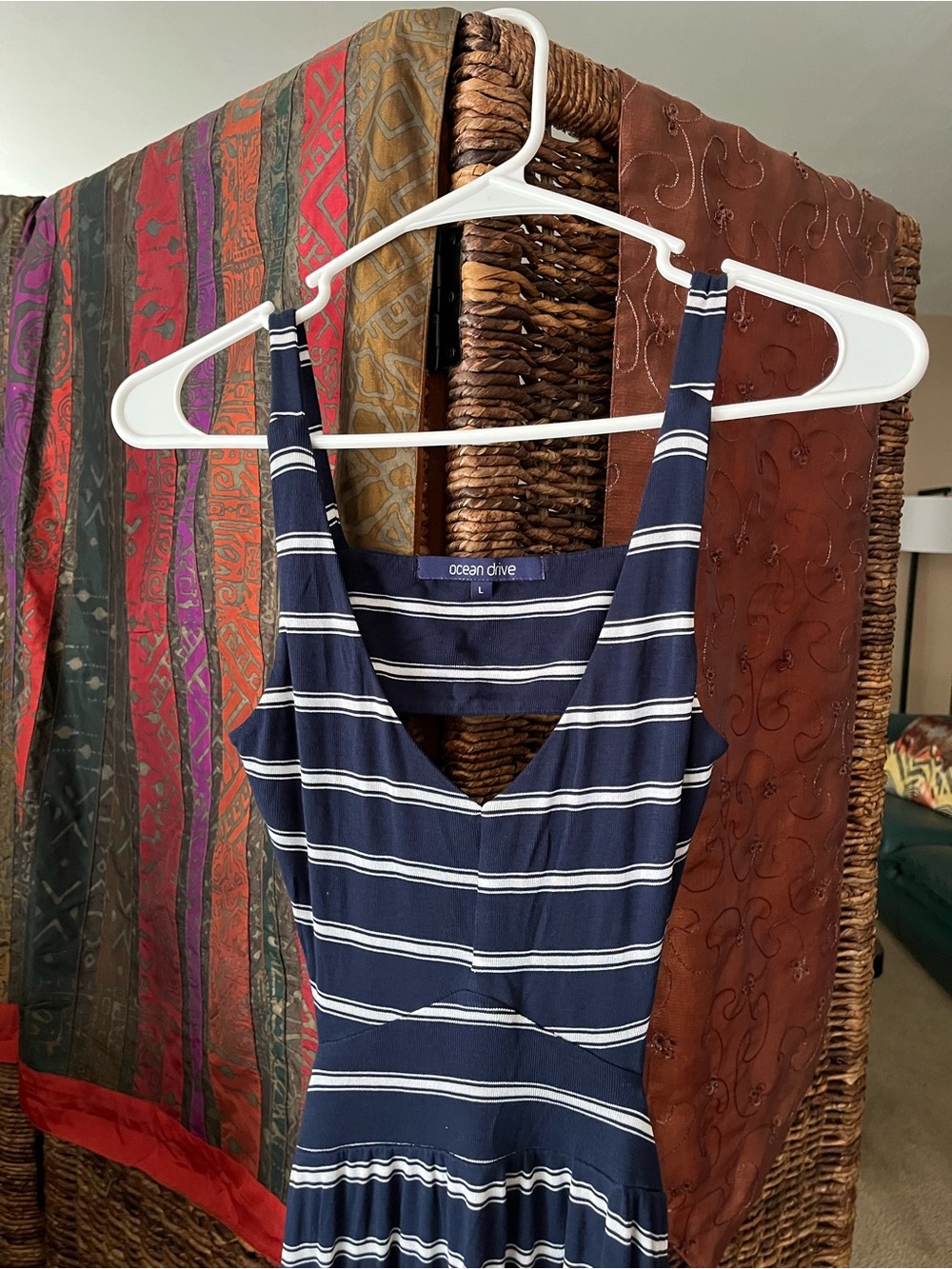 Ocean Drive Navy Striped Cutout Maxi Dress Size Large - Picture 5 of 7